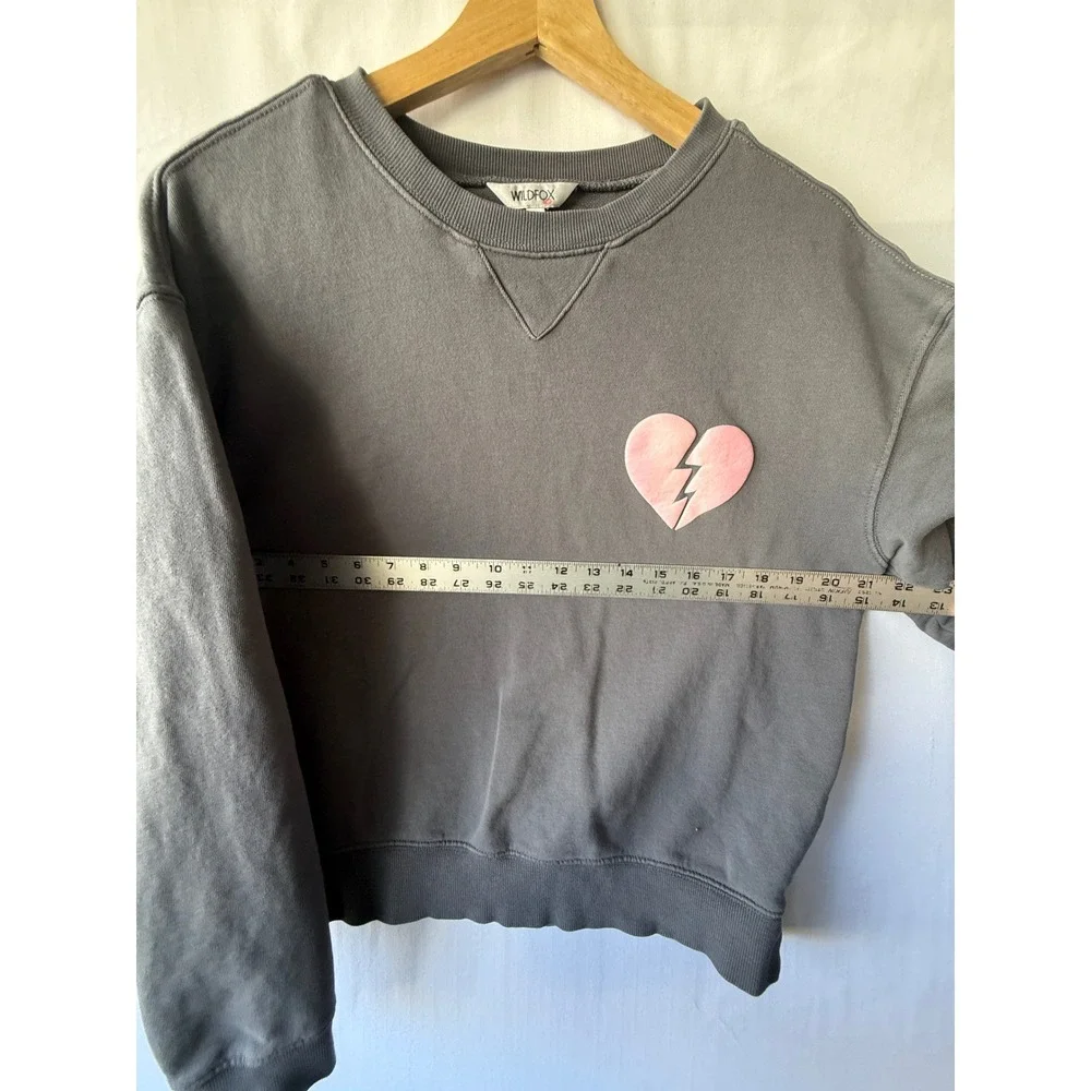 Wildfox‎ I Wish It Was Saturday Broken Heart Sweatshirt Grey Pink Small